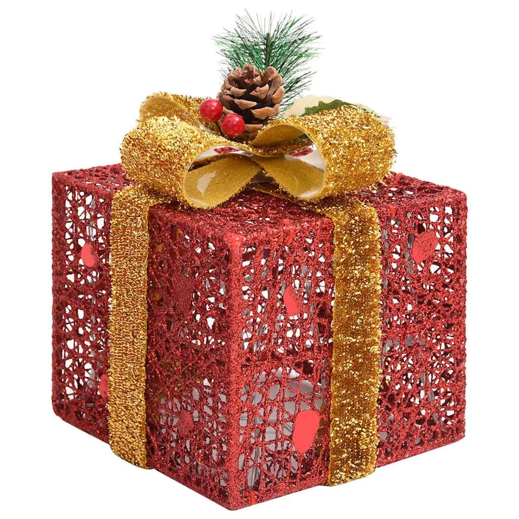 Decorative Gift Boxes Set 3 Piece Red LED Lights Indoor Outdoor Holiday