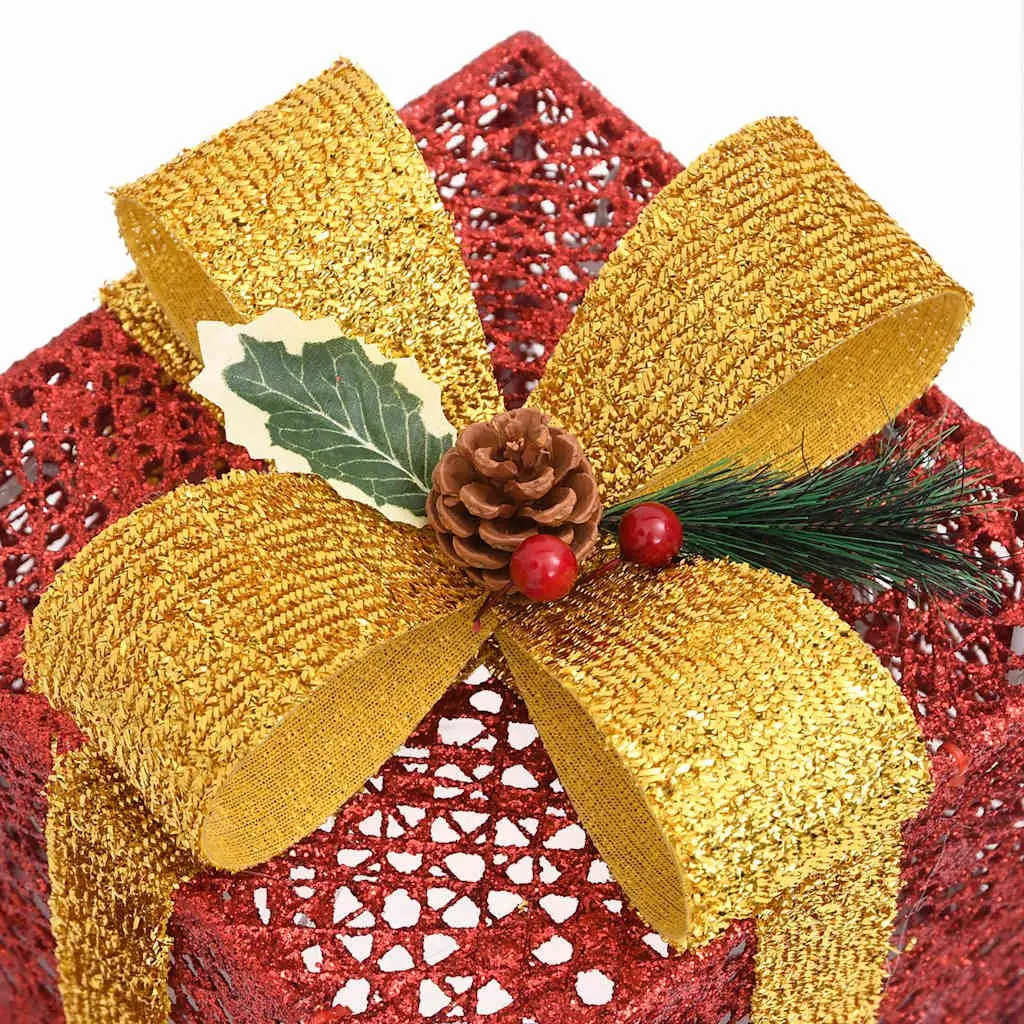 Decorative Gift Boxes Set 3 Piece Red LED Lights Indoor Outdoor Holiday