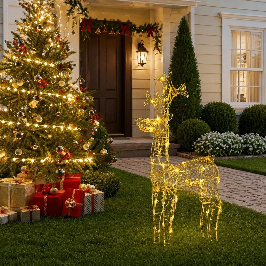 Acrylic Outdoor Christmas Decoration Standing Reindeer with 90 Warm White LED Lights 60x16x100cm