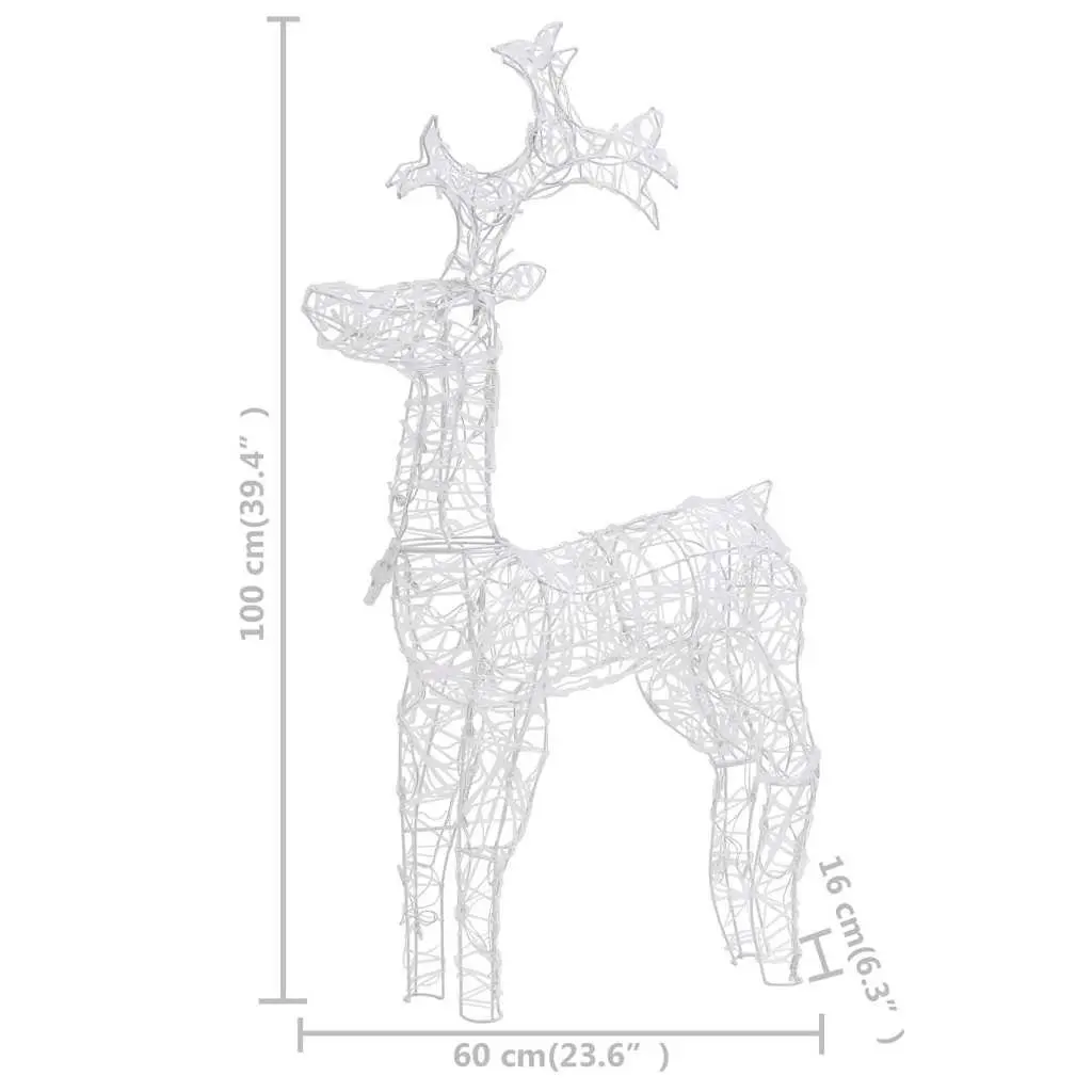 Acrylic Outdoor Christmas Decoration Standing Reindeer with 90 Warm White LED Lights 60x16x100cm
