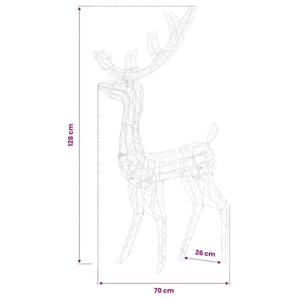 Standing Reindeer Acrylic Decoration 128cm Pre-lit with 140 Warm White LEDs for Outdoor Use