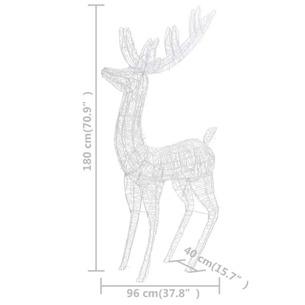 XXL Acrylic Christmas Reindeer 180cm 250 LED Lights Cold White Standing Decoration