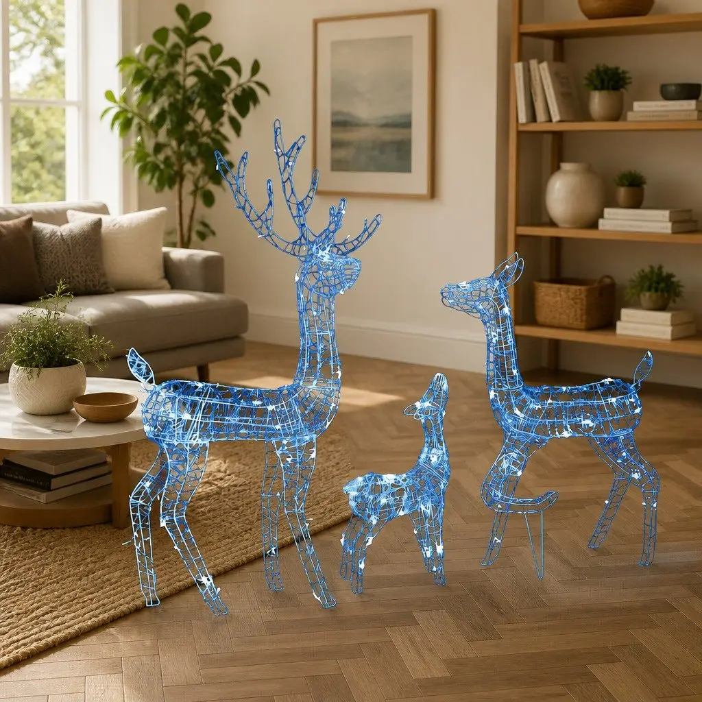 Acrylic Reindeer Family Christmas LED Light Decoration 300 Lights Blue Energy Saving