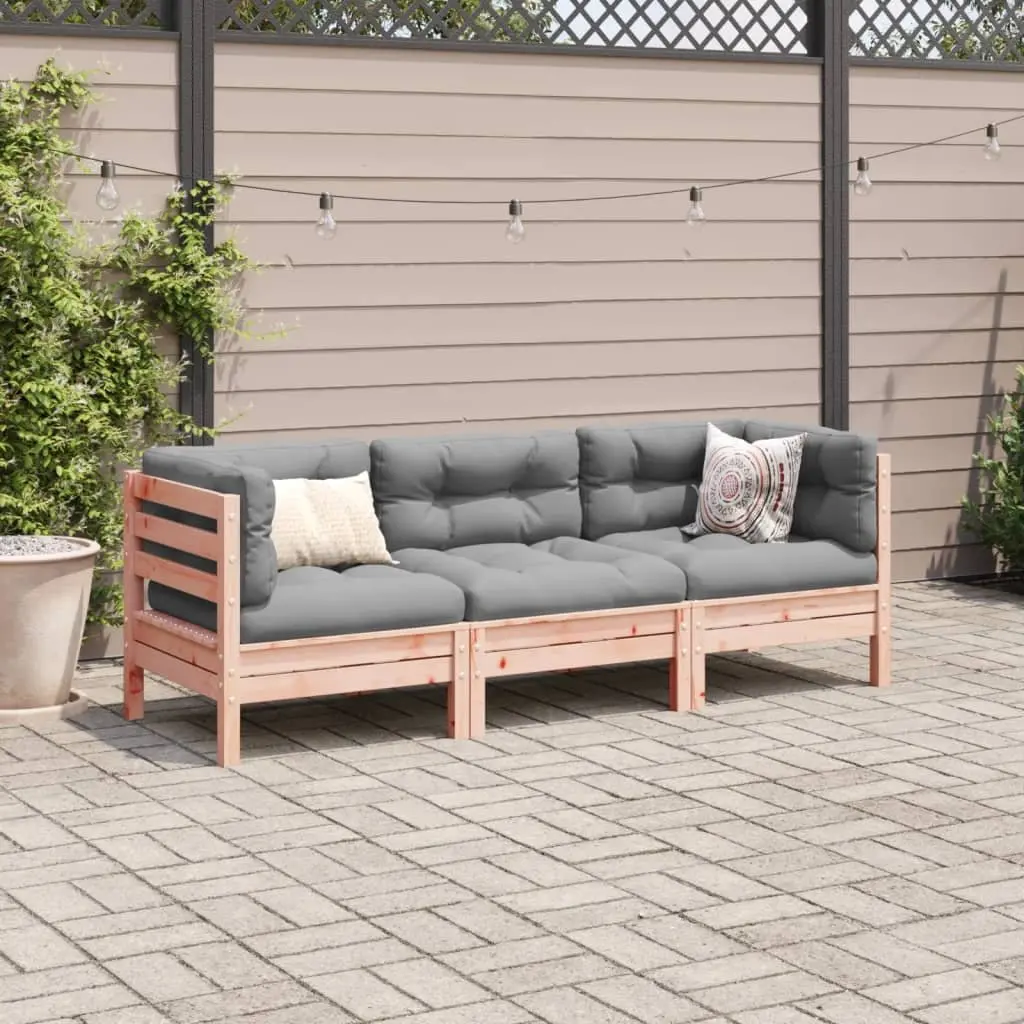 Garden Sofa Set 3 Piece Outdoor Furniture with Cushions Wood Backyard Patio