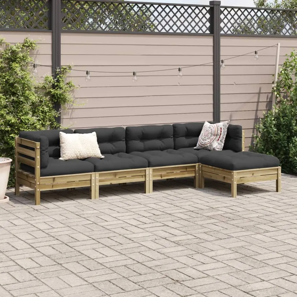 5 Piece Garden Sofa Set with Cushions Impregnated Solid Pinewood Brown