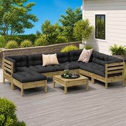 8 Piece Garden Sofa Set Outdoor Furniture Patio Cushions Brown Pinewood