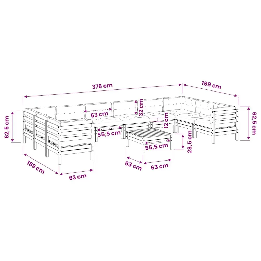 Garden Sofa Set 11 Piece Modular Outdoor Furniture with Cushions Brown Douglas Fir Wood