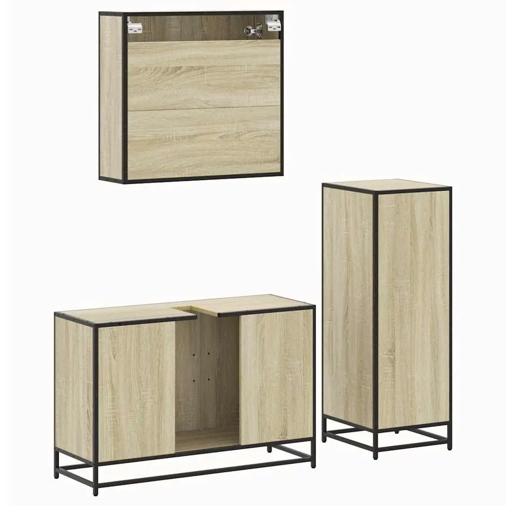 3 Piece Bathroom Vanity Set Brown Engineered Wood with Cabinet and Mirror