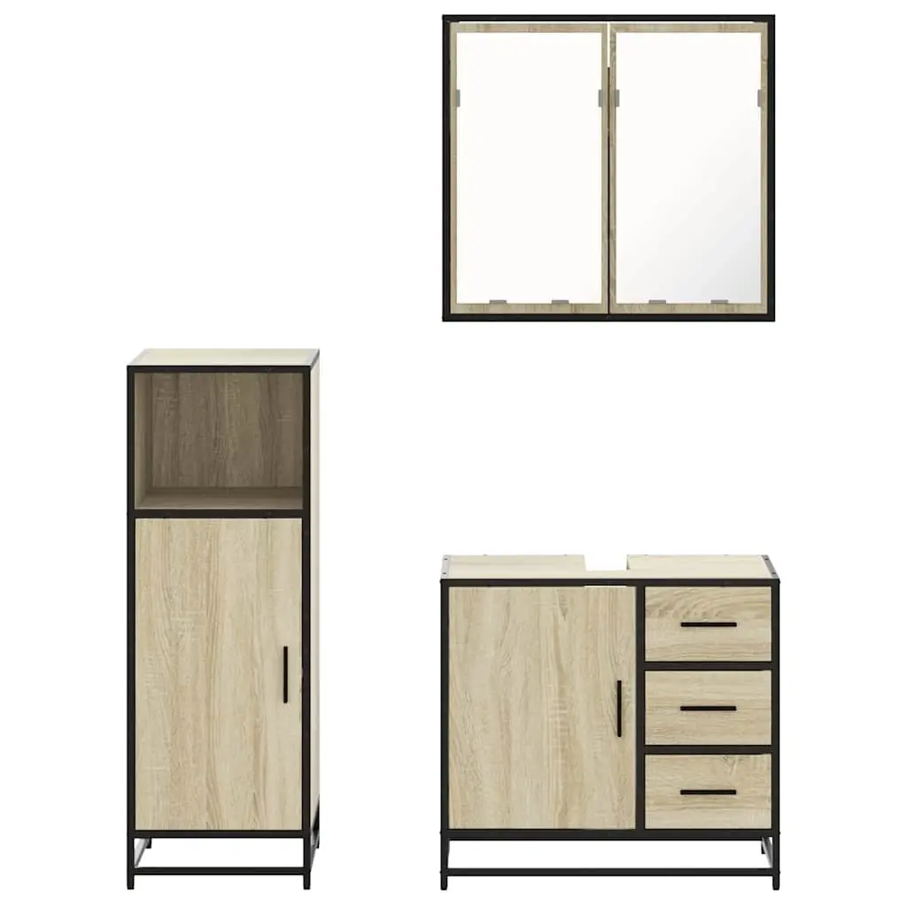 3 Piece Vanity Cabinet Storage Set with Mirror Engineered Wood Brown