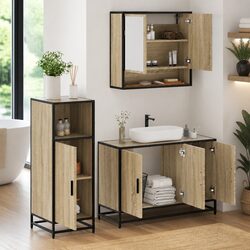 Bathroom Furniture Set 3 Piece Vanity Cabinet Mirror Storage Sonoma Oak Brown