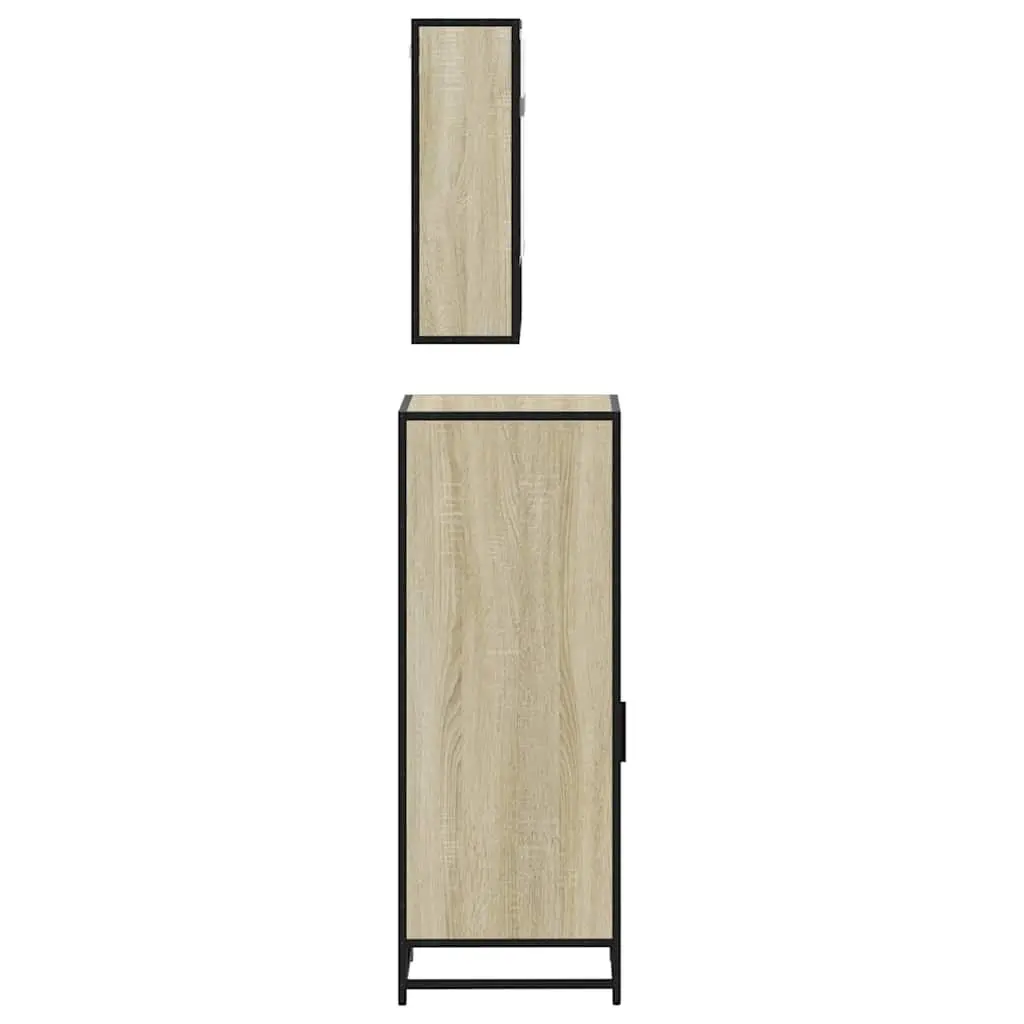3 Piece Bathroom Set Brown Engineered Wood Vanity Cabinet Mirror Storage Unit