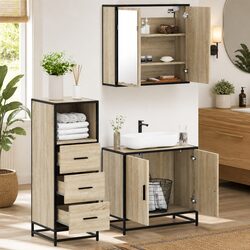Elegant Brown Engineered Wood 3-Piece Bathroom Set with Mirror