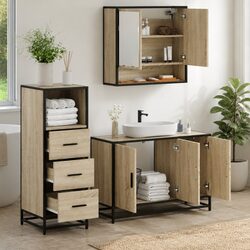 Bathroom Furniture Set 3 Piece Brown Sonoma Oak Engineered Wood Cabinet Vanity