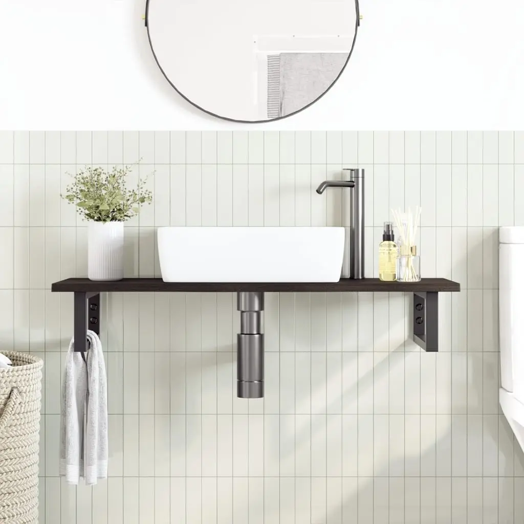 Wall Mounted Basin Shelf Steel Oak Floating Bathroom Storage Cabinet