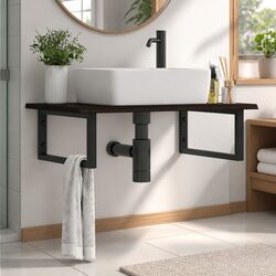 Stylish Oak Wood and Steel Basin Shelf for Bathrooms