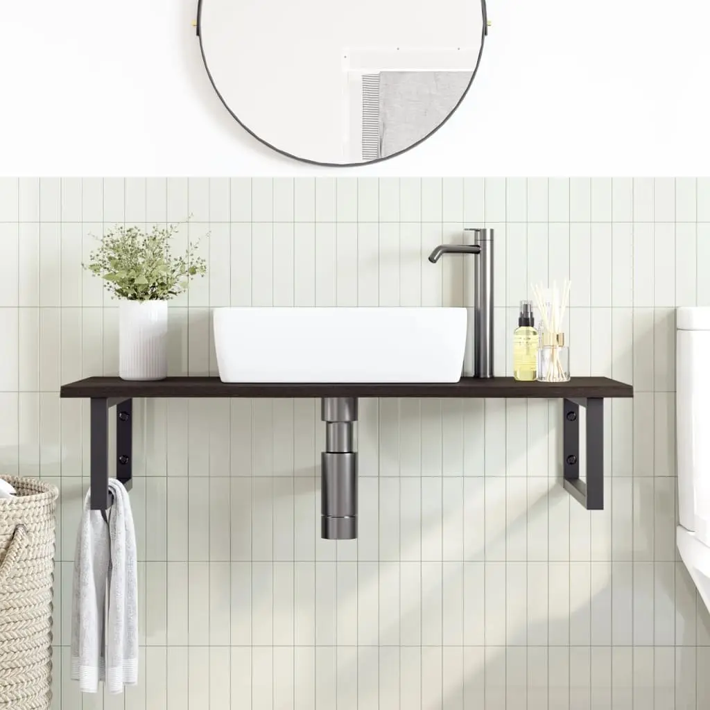 Wall Mounted Basin Shelf Steel Oak Wood Floating Storage Bathroom Unit