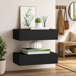 Wall-mounted Drawer Shelves 2 pcs Black Floating Storage Organizer Home Decor
