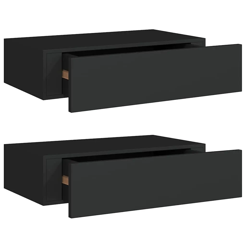 Wall-mounted Drawer Shelves 2 pcs Black Floating Storage Organizer