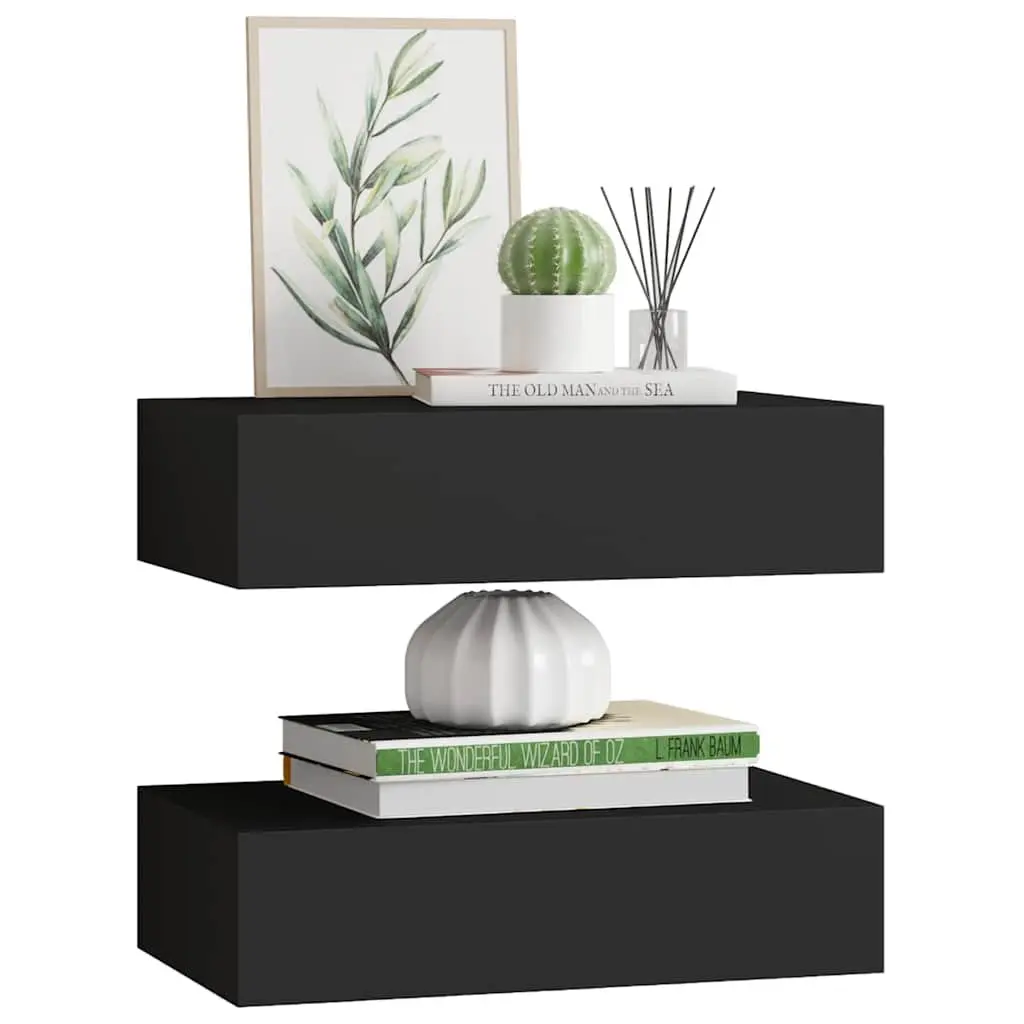 Wall-mounted Drawer Shelves 2 pcs Black Floating Storage Organizer