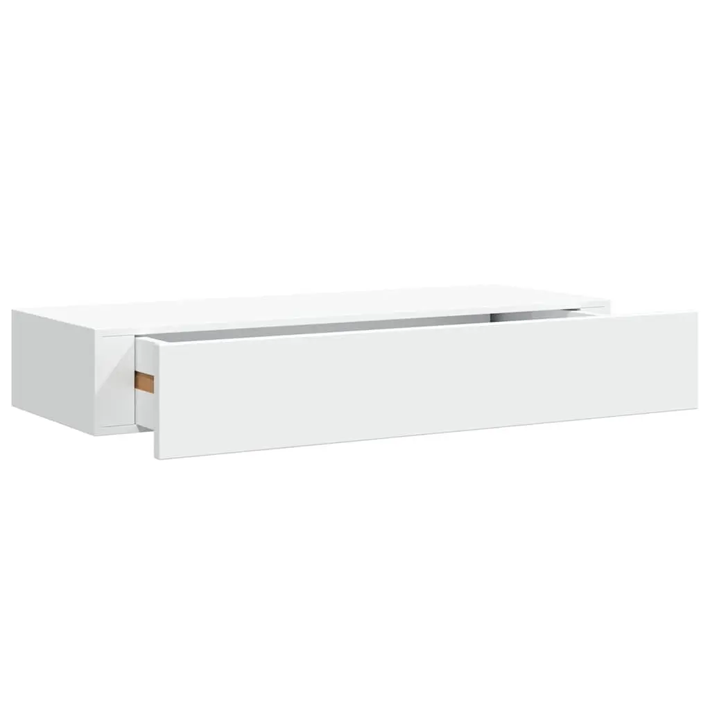 White Wall-mounted Shelf with Drawer 60x23.5x10cm for Organizing Small Items