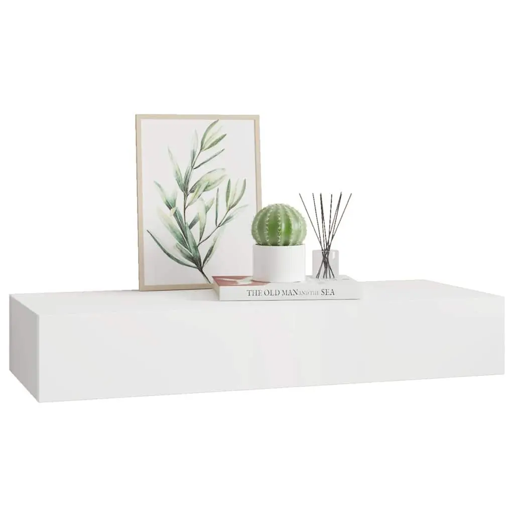 White Wall-mounted Shelf with Drawer 60x23.5x10cm for Organizing Small Items
