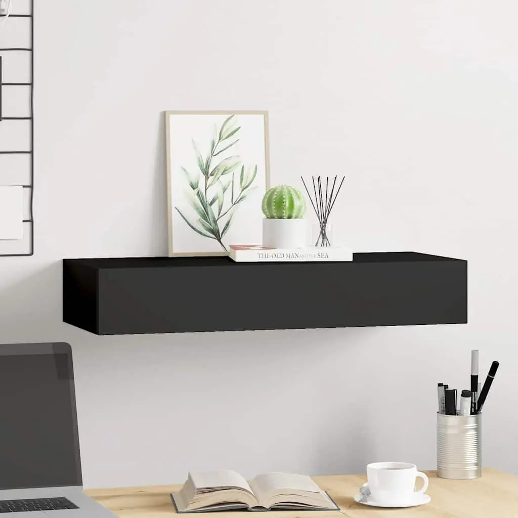 Wall-mounted Drawer Shelf 60x23.5x10cm Floating Storage Black MDF Organiser