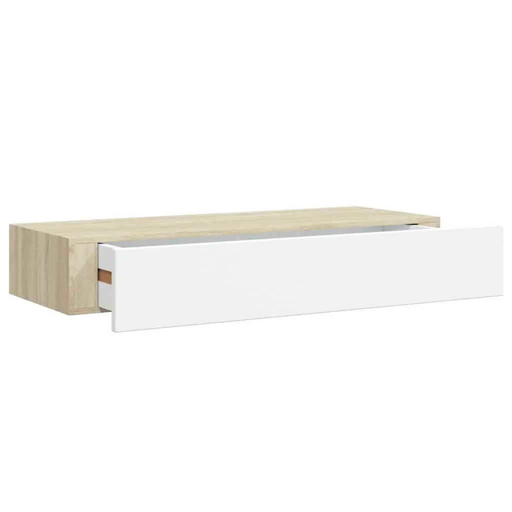 Wall Drawer Shelves 60x23.5x10cm Floating Storage 2 pcs MDF Oak White