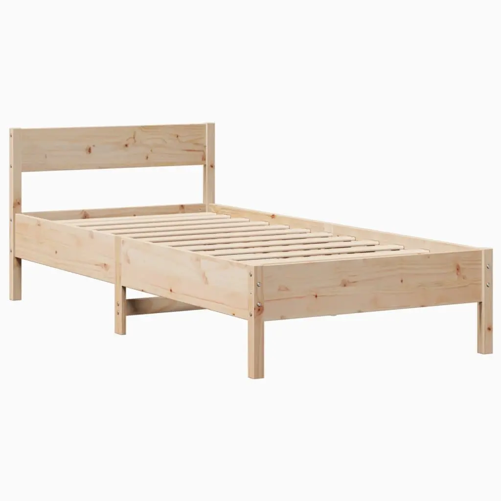 Bed Frame 90x190 cm Solid Pine Wood Slatted Base Headboard with Storage Shelves