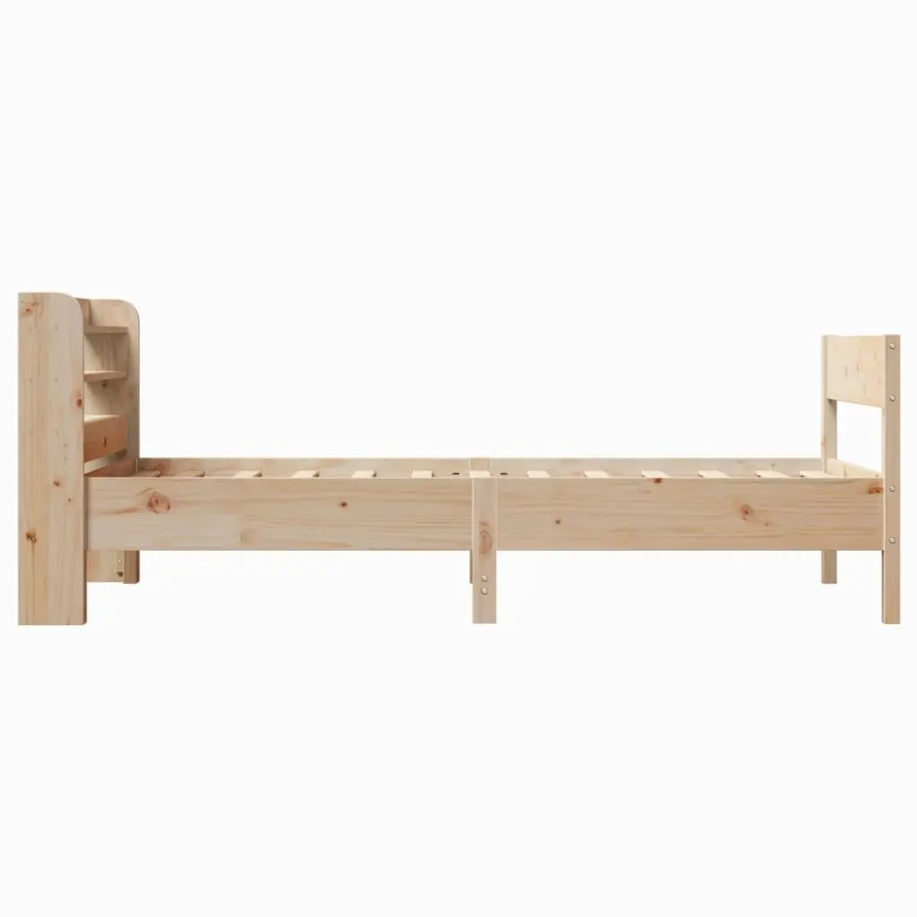 Bed Frame 90x190 cm Solid Pine Wood Slatted Base Headboard with Storage Shelves