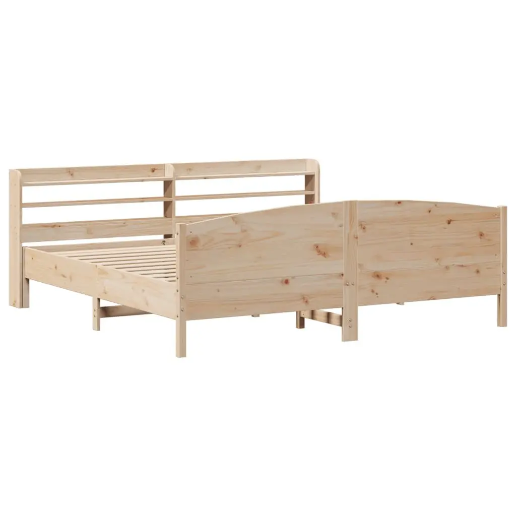 Solid Wood Pine Bed Frame 180x200 cm with Headboard Storage Shelves Slatted Base