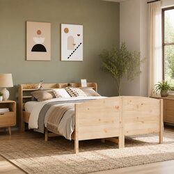 Enhance Your Space with a Solid Pine Bed Frame and Shelves