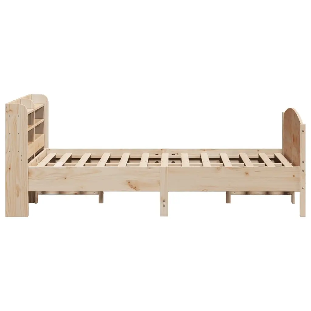 Solid Wood Pine Bed Frame 150x200 cm with Headboard and Storage Shelves