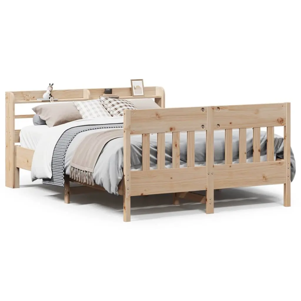 Solid Wood Pine Bed Frame 150x200 cm with Headboard and Storage Shelves