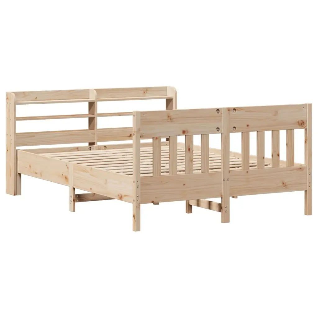 Solid Wood Pine Bed Frame 150x200 cm with Headboard and Storage Shelves