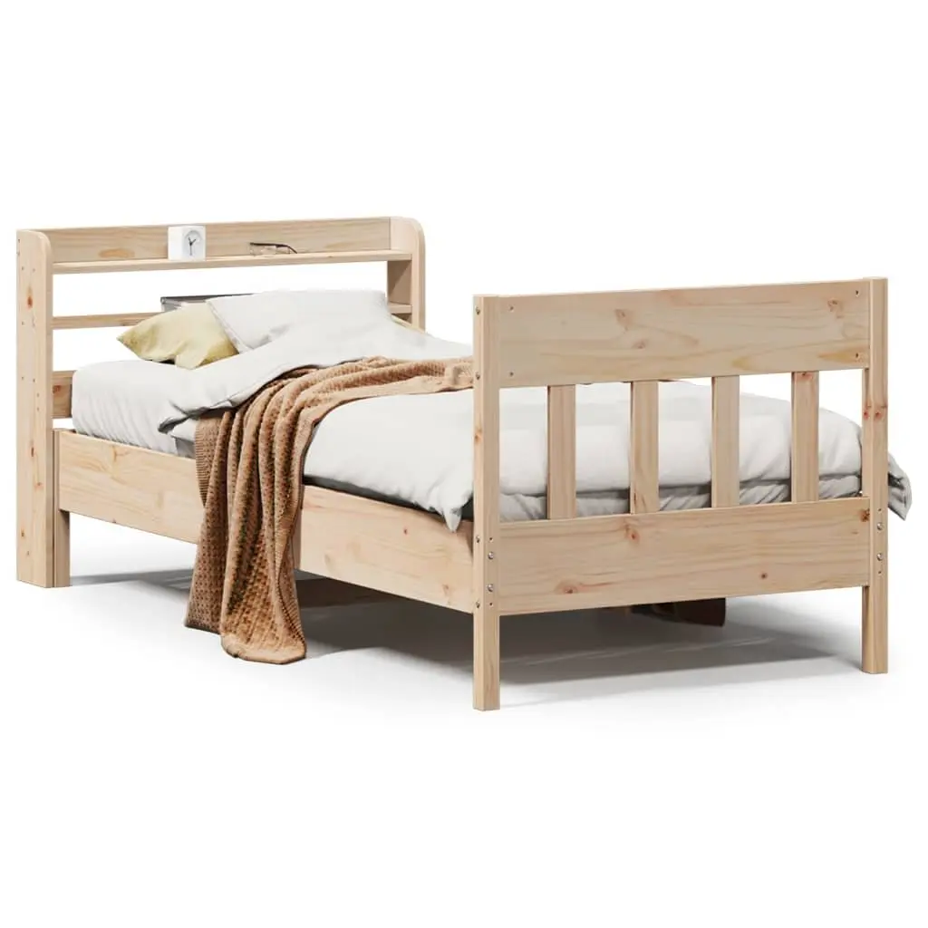 Solid Wood Pine Bed Frame 90x190 cm with Headboard and Storage Shelves