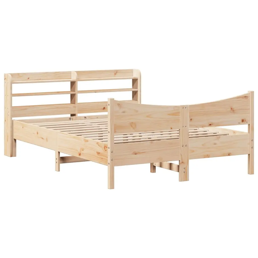 Bed Frame 150x200 cm Solid Pine Wood Slatted Base with Storage Headboard