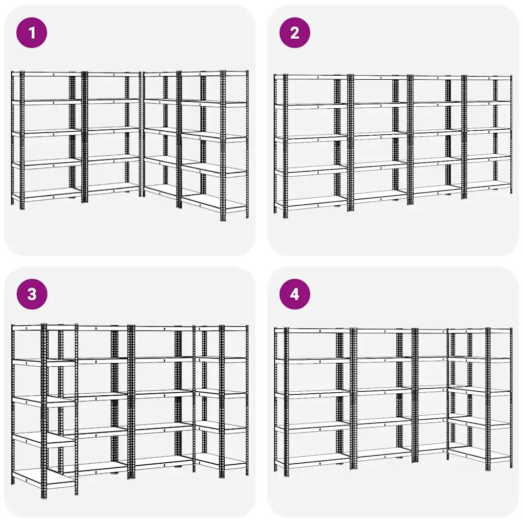 5-Layer Industrial Storage Shelves 4 Piece Set Blue Steel Engineered Wood Garage
