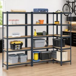 5-Layer Industrial Storage Shelves 3 Pack Anthracite Steel Engineered Wood