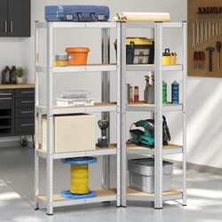 Industrial Storage Shelves 5-Layer Steel Engineered Wood Garage Shelving Rack