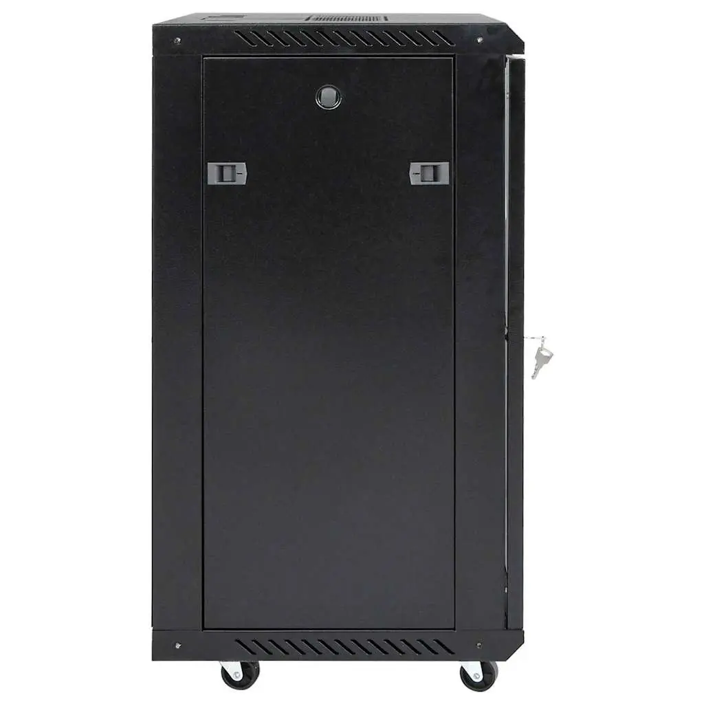 15U Network Cabinet Black Solid Steel Construction Removable Side Panels Lockable Front Door