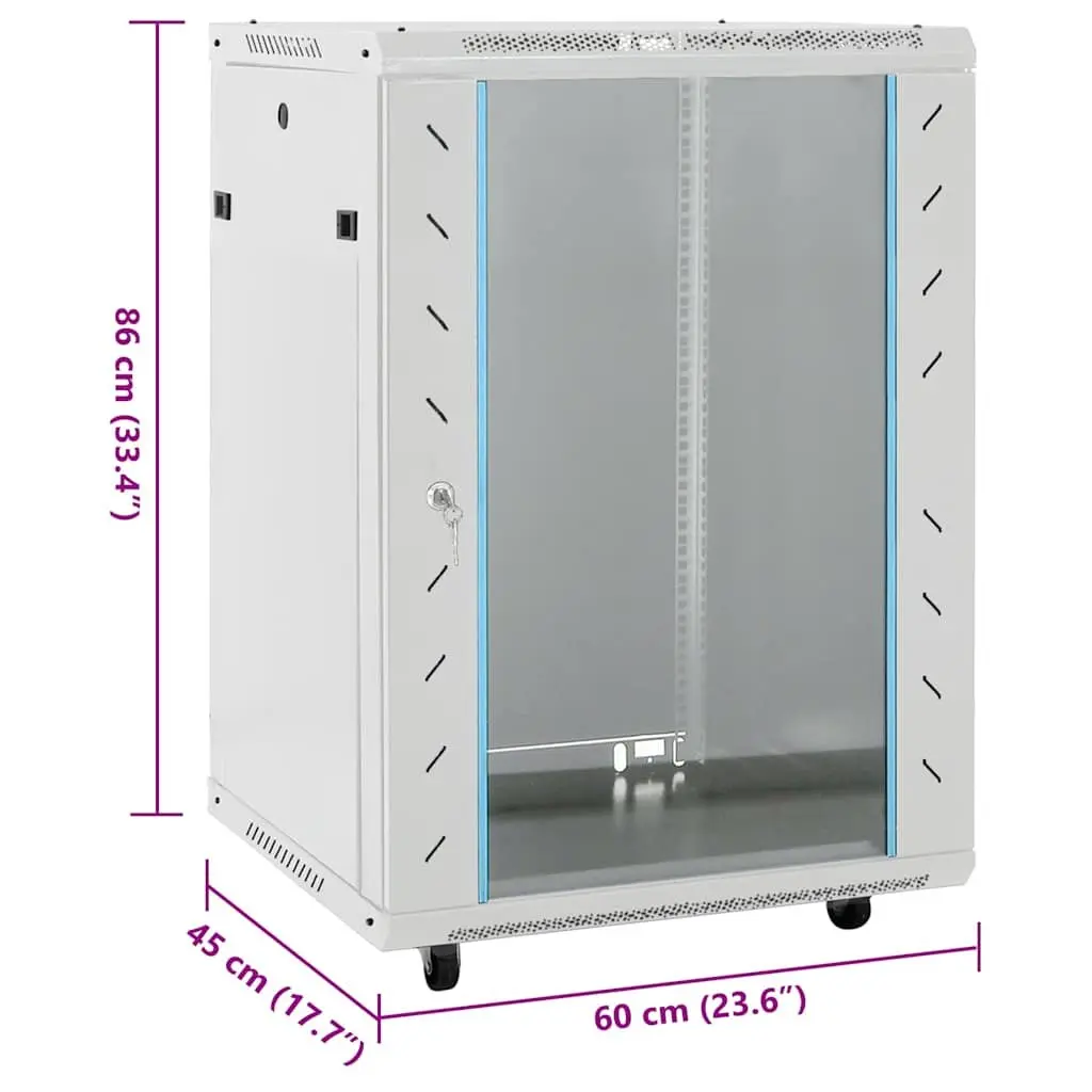 Network Cabinet 15U 19 Inch Cold-Rolled Steel Construction Removable Side Panels Lockable Front Door Grey 60x45x86cm