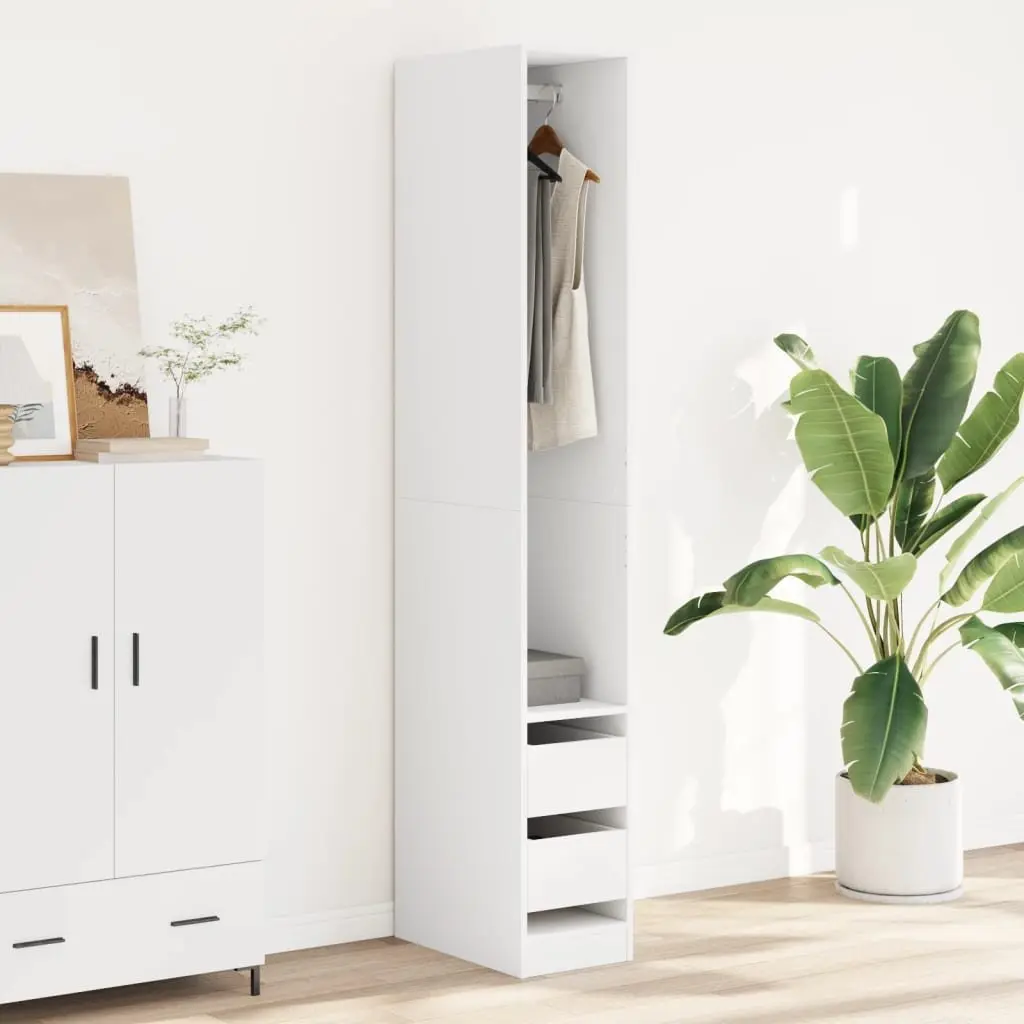Wardrobe White 30x50x200 cm Engineered Wood Compact Storage Cabinet with Compartment Drawers