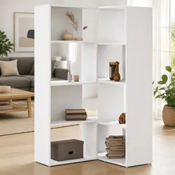 4-Tier White Corner Bookcase for an Organized Space