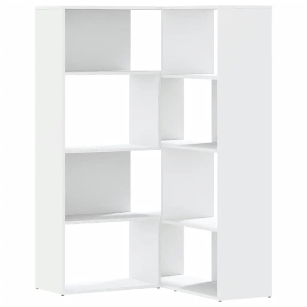 Corner Bookcase 4-Tier White Engineered Wood Shelving Storage Unit 85x85x140cm