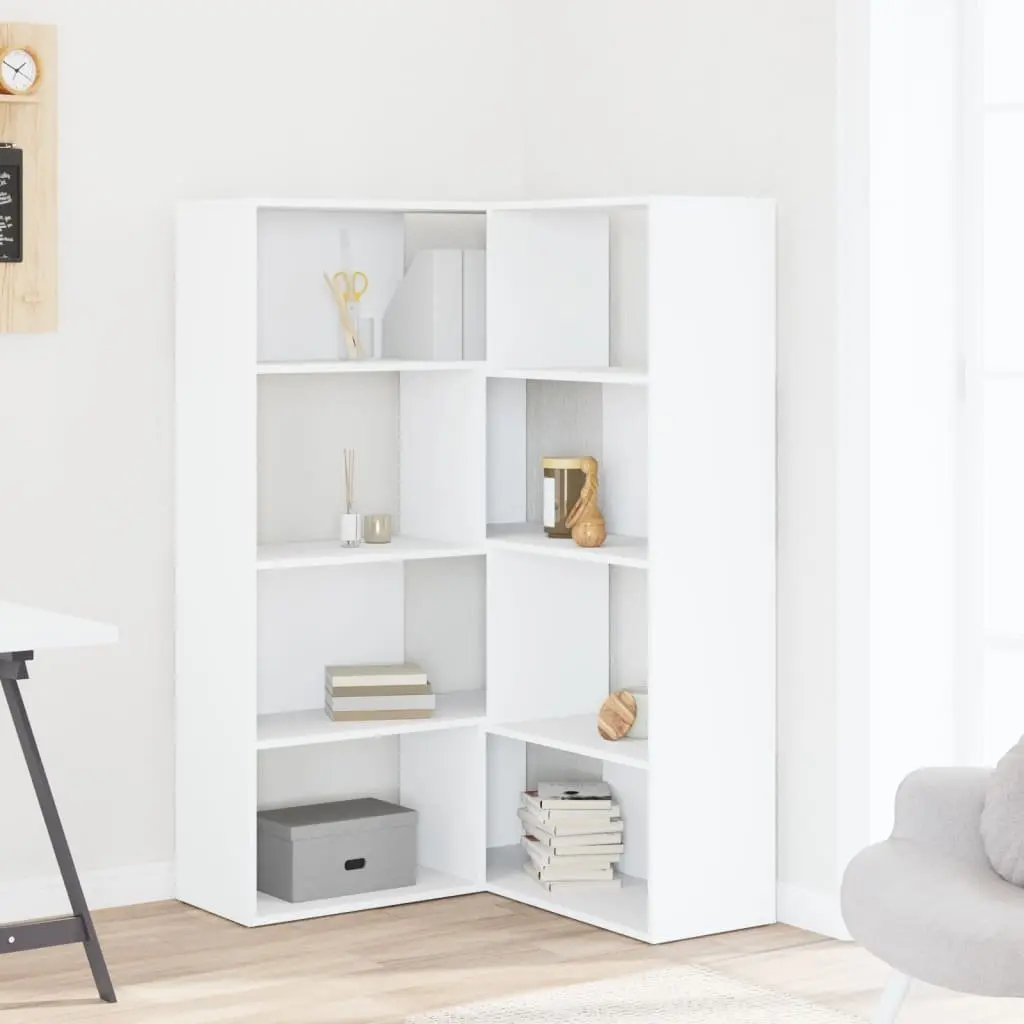 Corner Bookcase 4-Tier White Engineered Wood Shelving Storage Unit 85x85x140cm
