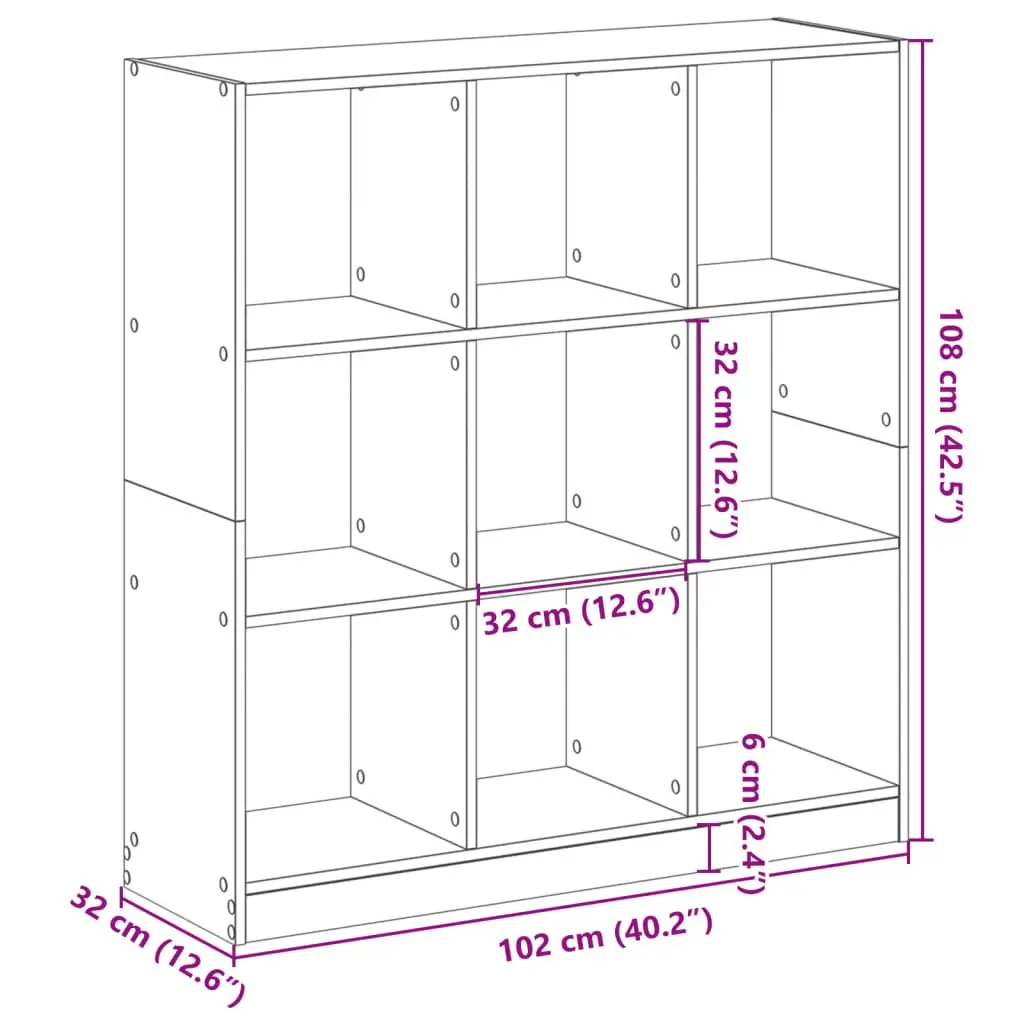9 Compartment Brown Engineered Wood Bookcase Storage Unit Compact Display Rack