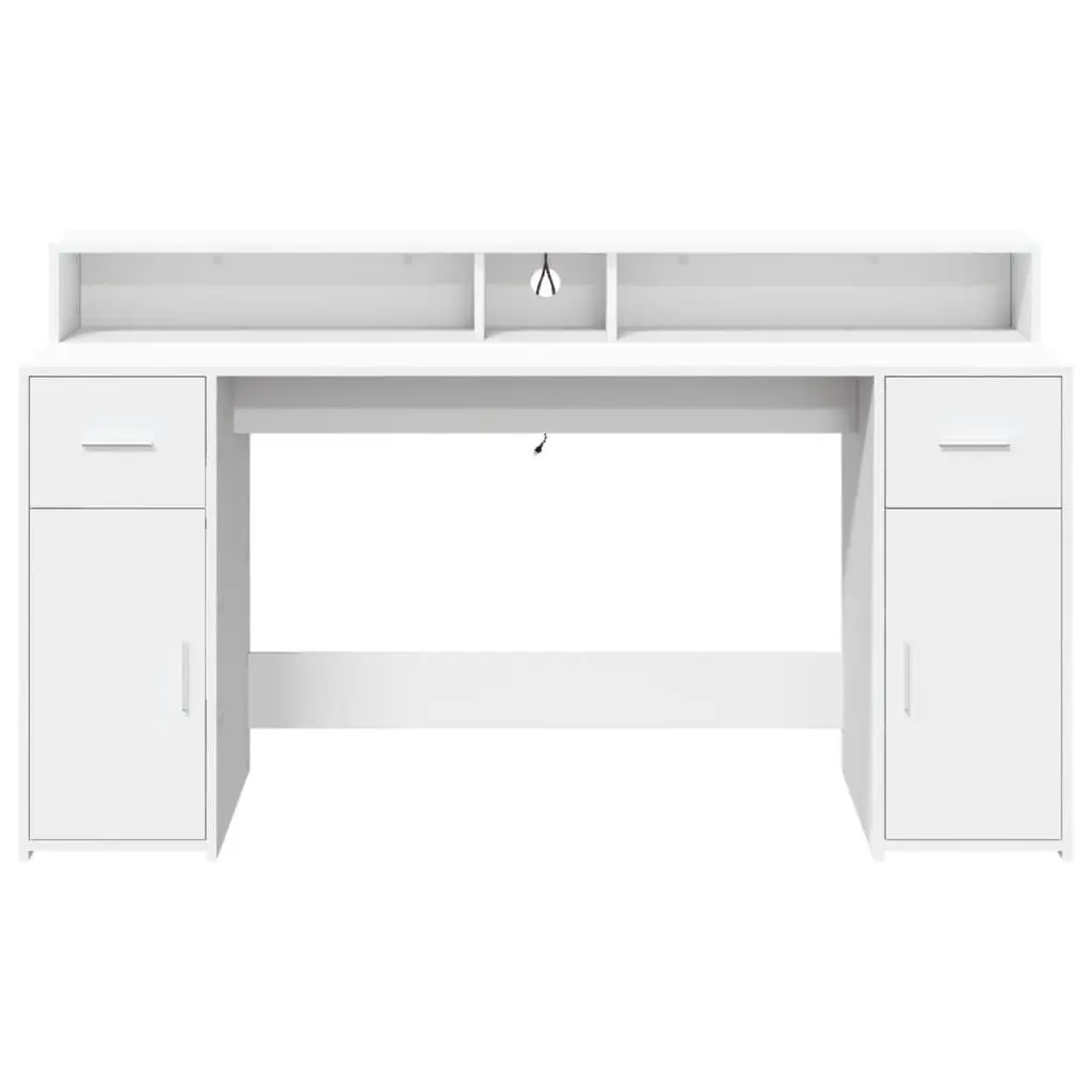 White Office Desk with RGB LED Lights and Storage Drawers Engineered Wood