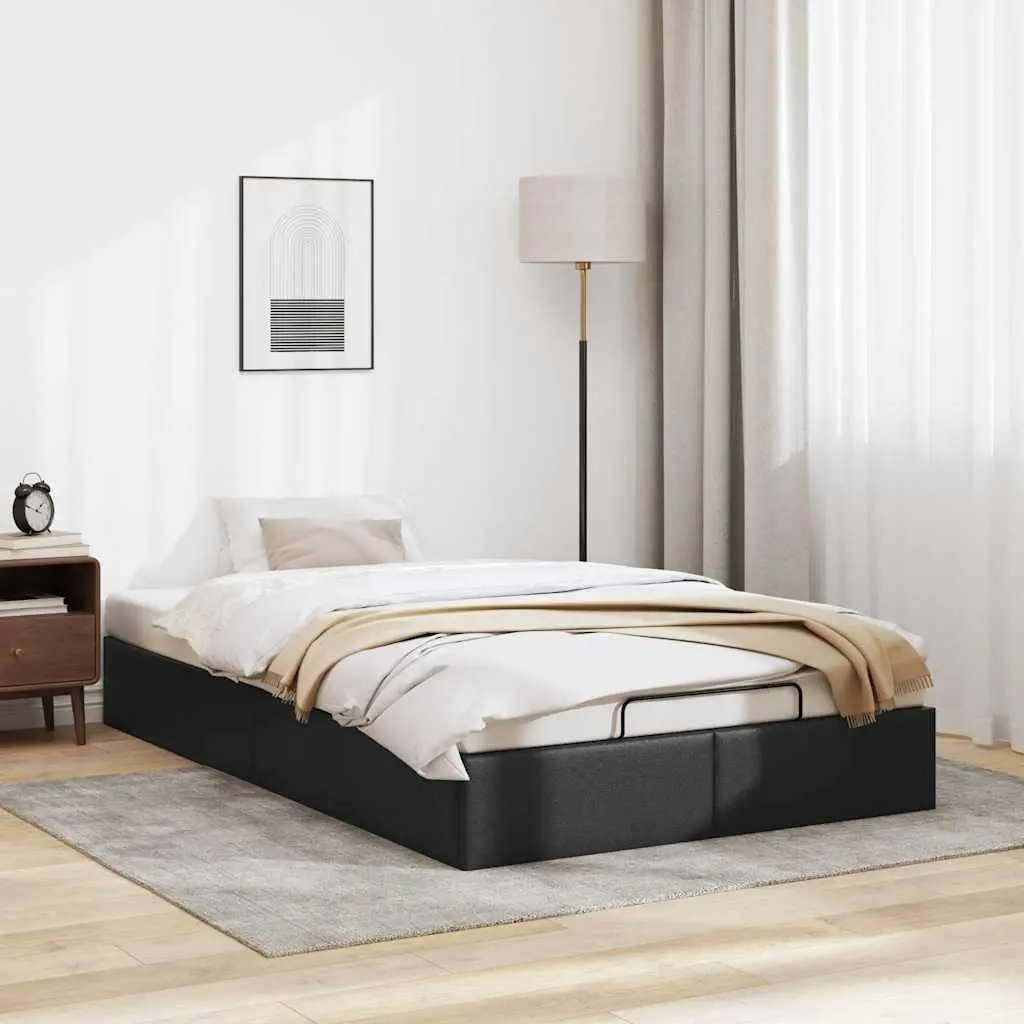 King Single Ottoman Bed Frame Black Faux Leather Hydraulic Lift Storage Mechanism