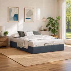 Queen Ottoman Bed Frame in Velvet Grey for Organized Living