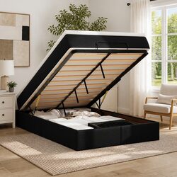 Black Faux Leather Ottoman Storage Bed for Super Single Size
